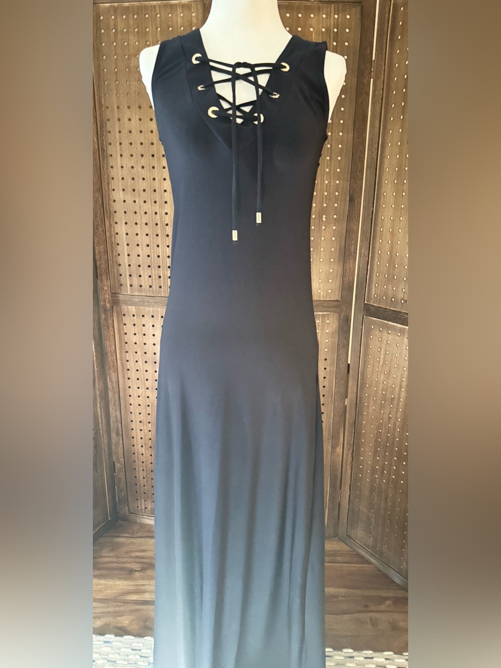Philosophy Sleeveless Navy Lace-Up Maxi Dress-size Small